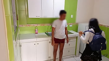 young sister comes home: my little sister arrives and finds me in my underwear and she can't hold back for sucking my cock, I fuck her in her room before our parents arrive, they almost caught us