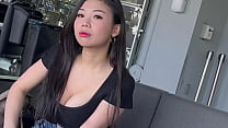 Asain Hot Girl with big tits stating at my bulge in public